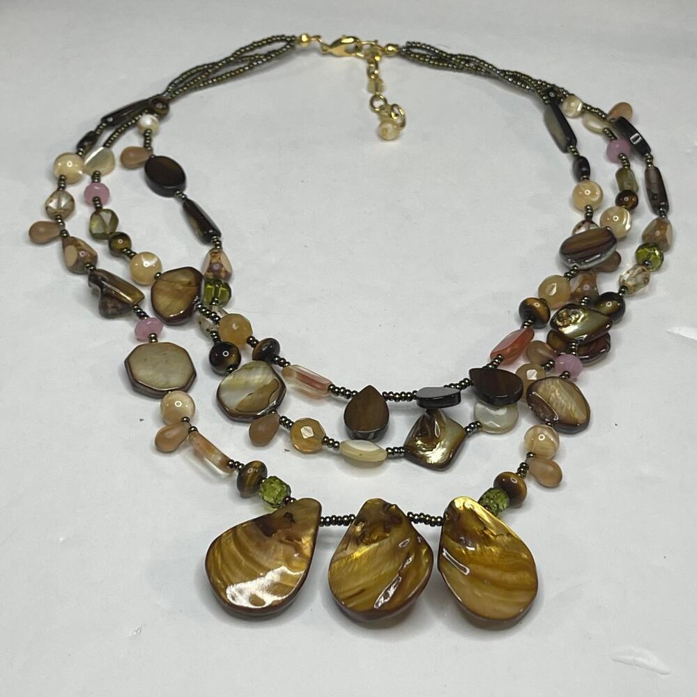 Neutral natural multi strand beaded necklace costume jewelry multi strand